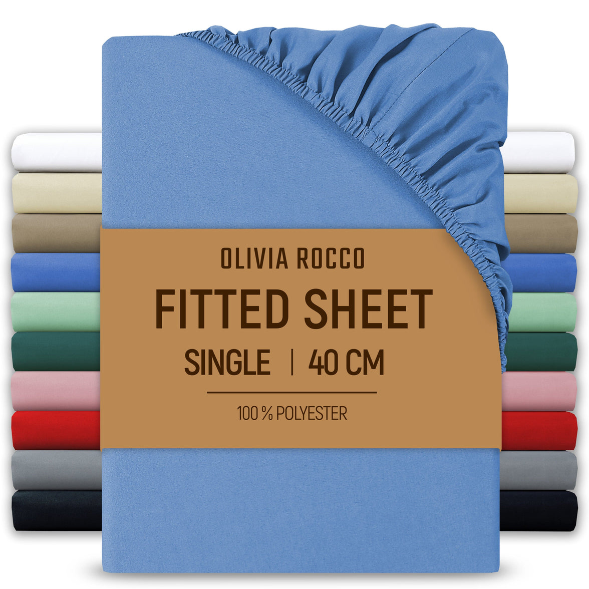 OLIVIA ROCCO Extra Deep Pocket Fitted Sheet 40cm Pocket Depth Soft Brushed Microfibre Easy Care Machine Washable Shrink Fade Resistant BLUE / SINGLE Fitted Sheet