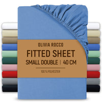 OLIVIA ROCCO Extra Deep Pocket Fitted Sheet 40cm Pocket Depth Soft Brushed Microfibre Easy Care Machine Washable Shrink Fade Resistant BLUE / 3/4 BED Fitted Sheet