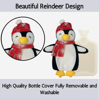 Christmas Hot Water Bottle with Festive Penguin Cover 1L Natural Rubber UK Safe Tested Winter Ideal Gift for Adults Kids by OLIVIA ROCCO 1 LITRE / PENGUIN Hot Water Bottle