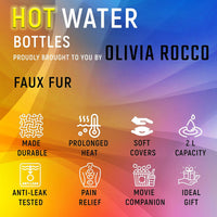 Faux Fur Covered 2 Litre Luxury Hot Water Bottle for Thermotherapy Durable Natural Rubber UK Safe Tested for Winter Warmth Ideal Gift for Adults Kids by OLIVIA ROCCO Hot Water Bottle