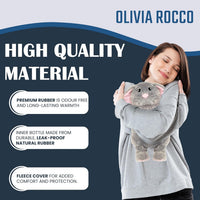 Novelty Animal Grey Bunny Hot Water Bottle with Fluffy Cover, 1L Natural Rubber Hot Water Bag for Kids and Adults Olivia Rocco Grey Bunny Hot Water Bottle