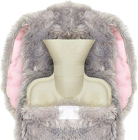 Novelty Animal Grey Bunny Hot Water Bottle with Fluffy Cover, 1L Natural Rubber Hot Water Bag for Kids and Adults Olivia Rocco Grey Bunny Hot Water Bottle