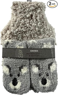 Hot Water Bottle & Socks Set Animal Design with Cover 1L Natural Rubber Thermotherapy Long Lasting Warm Winter Gift by Olivia Rocco Koala Hot Water Bottle