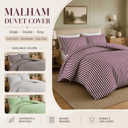 OLIVIA ROCCO Malham Stripe Double Duvet Cover Set Soft Microfibre Bedding Reversible Quilted Bed Sets with Pillowcases Duvet Cover