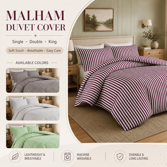 OLIVIA ROCCO Malham Stripe Double Duvet Cover Set Soft Microfibre Bedding Reversible Quilted Bed Sets with Pillowcases Duvet Cover