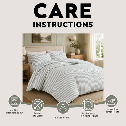 OLIVIA ROCCO Malham Stripe Duvet Cover Set Soft Microfibre Bedding with Pillowcase Duvet Cover