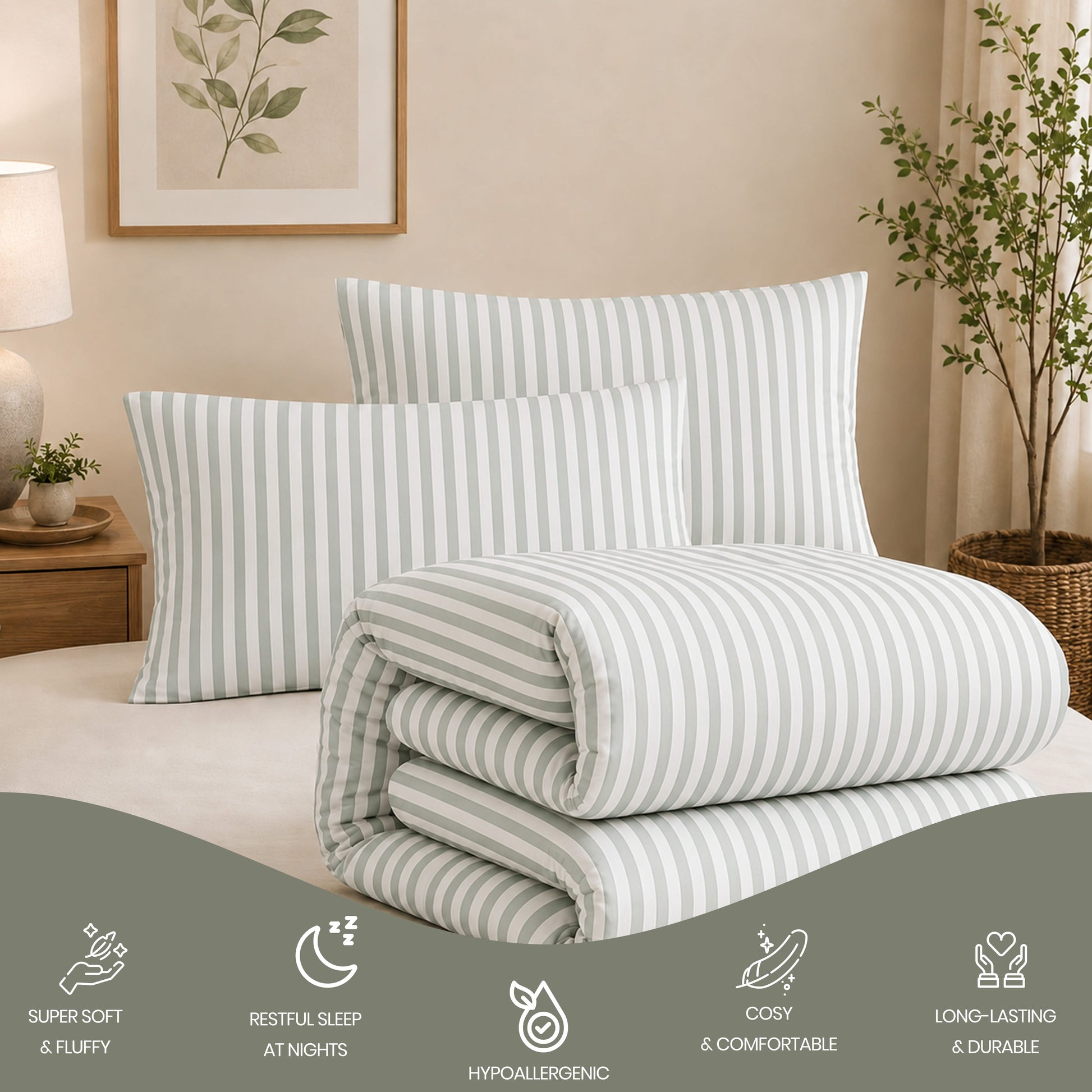 OLIVIA ROCCO Malham Stripe Duvet Cover Set Soft Microfibre Bedding with Pillowcase Duvet Cover