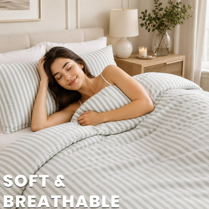 OLIVIA ROCCO Malham Stripe Duvet Cover Set Soft Microfibre Bedding with Pillowcase Duvet Cover
