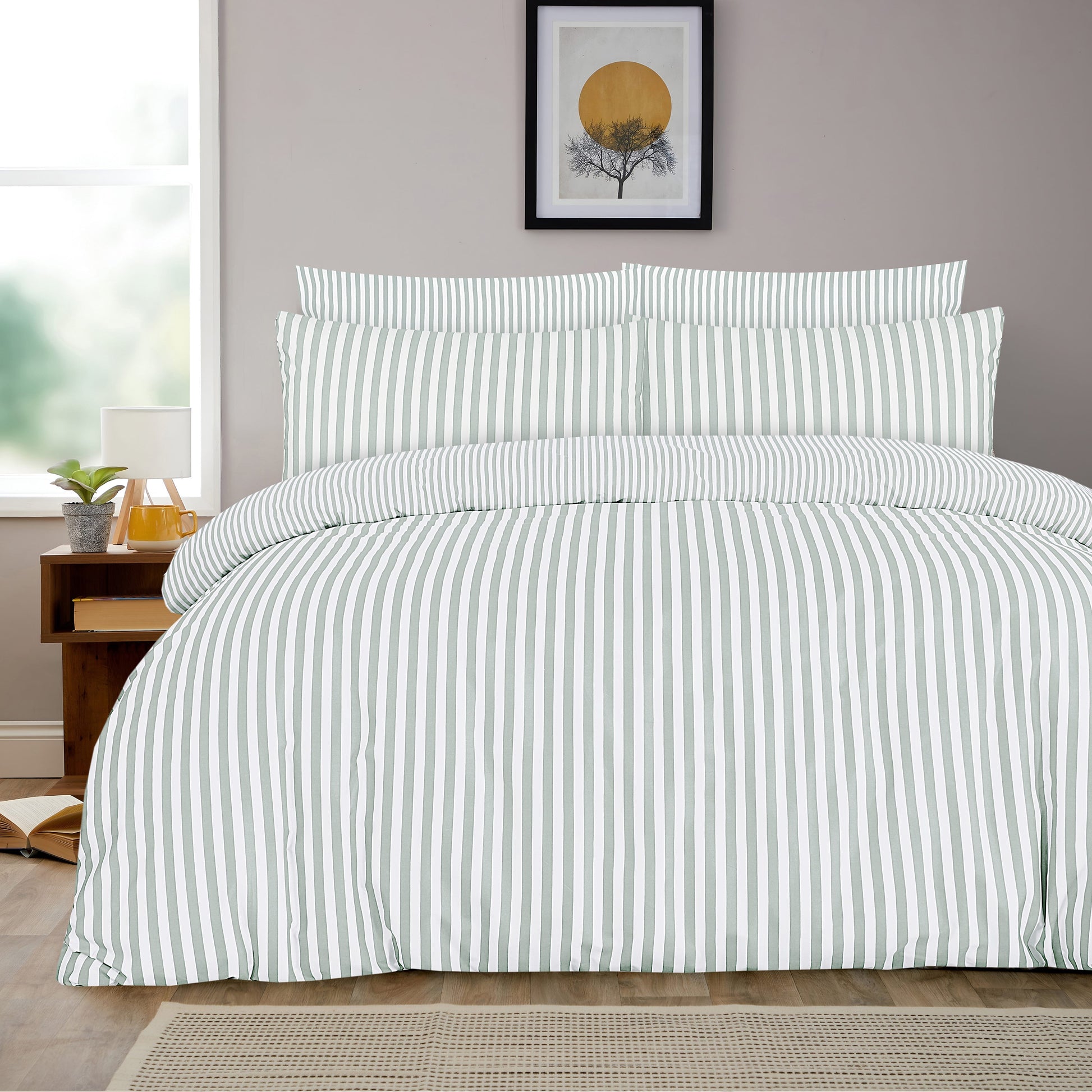 OLIVIA ROCCO Malham Stripe Duvet Cover Set Soft Microfibre Bedding with Pillowcase Duvet Cover