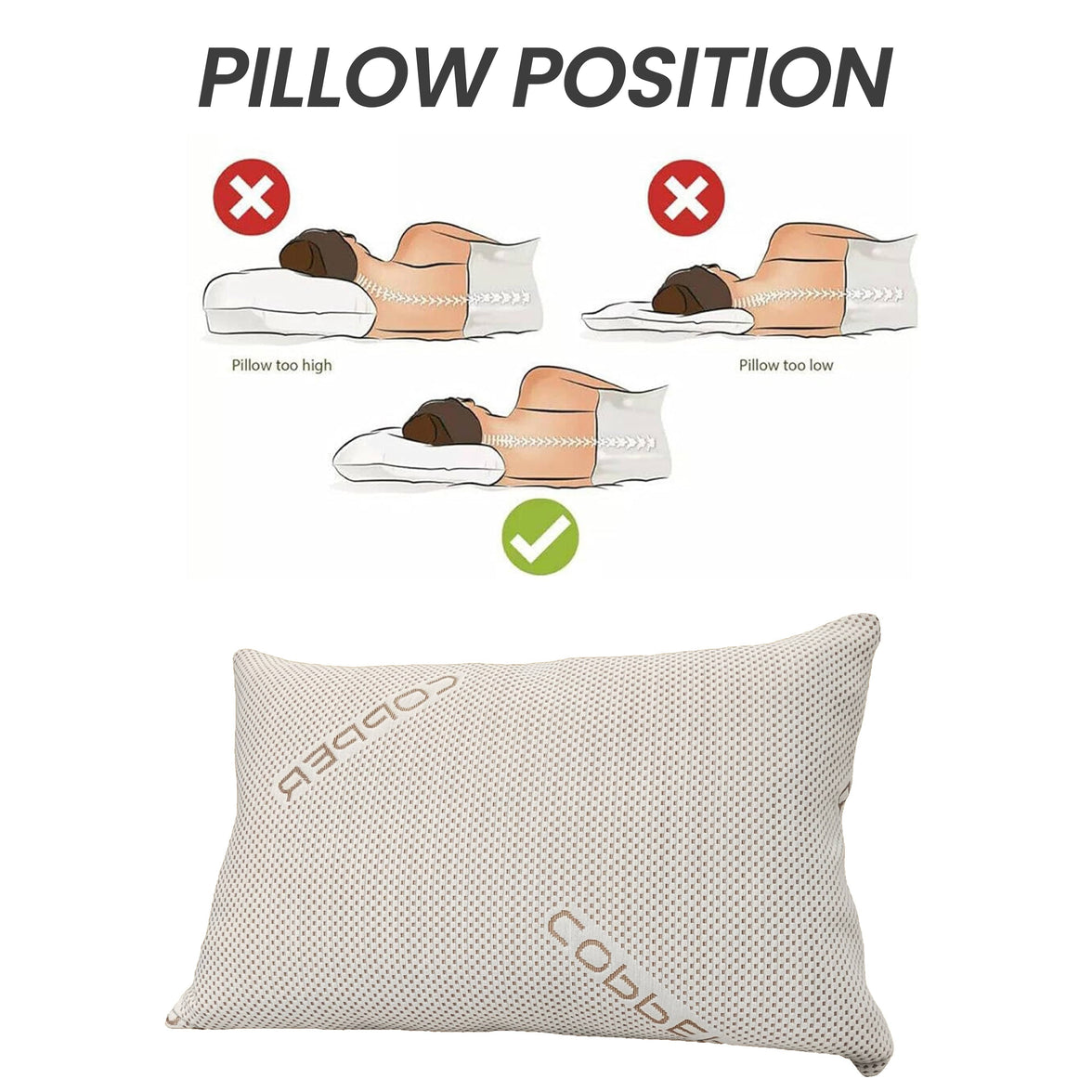 Copper Infused Unique Memory Foam Pillow for Skin Health Hypoallergenic Luxury Premium Fibre Filling for Superior Comfort and Support by OLIVIA ROCCO 50x75cm Pillows