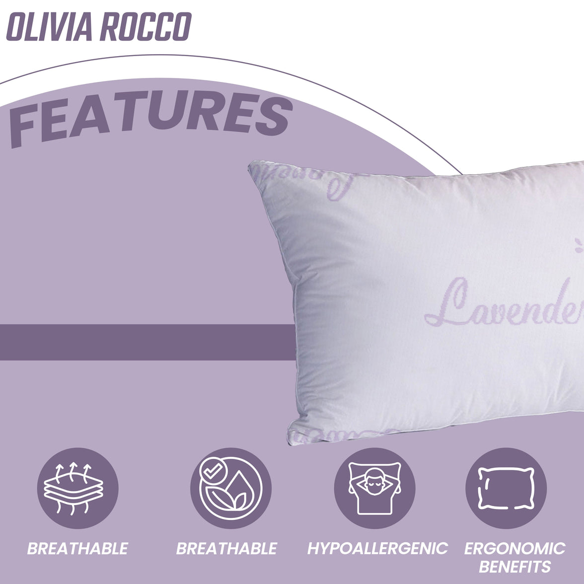 Lavender Infused Unique Hotel Pillow Hypoallergenic Microfibre Luxury Premium Fibre Filling for Superior Comfort and Support by OLIVIA ROCCO 50x75cm Pillows
