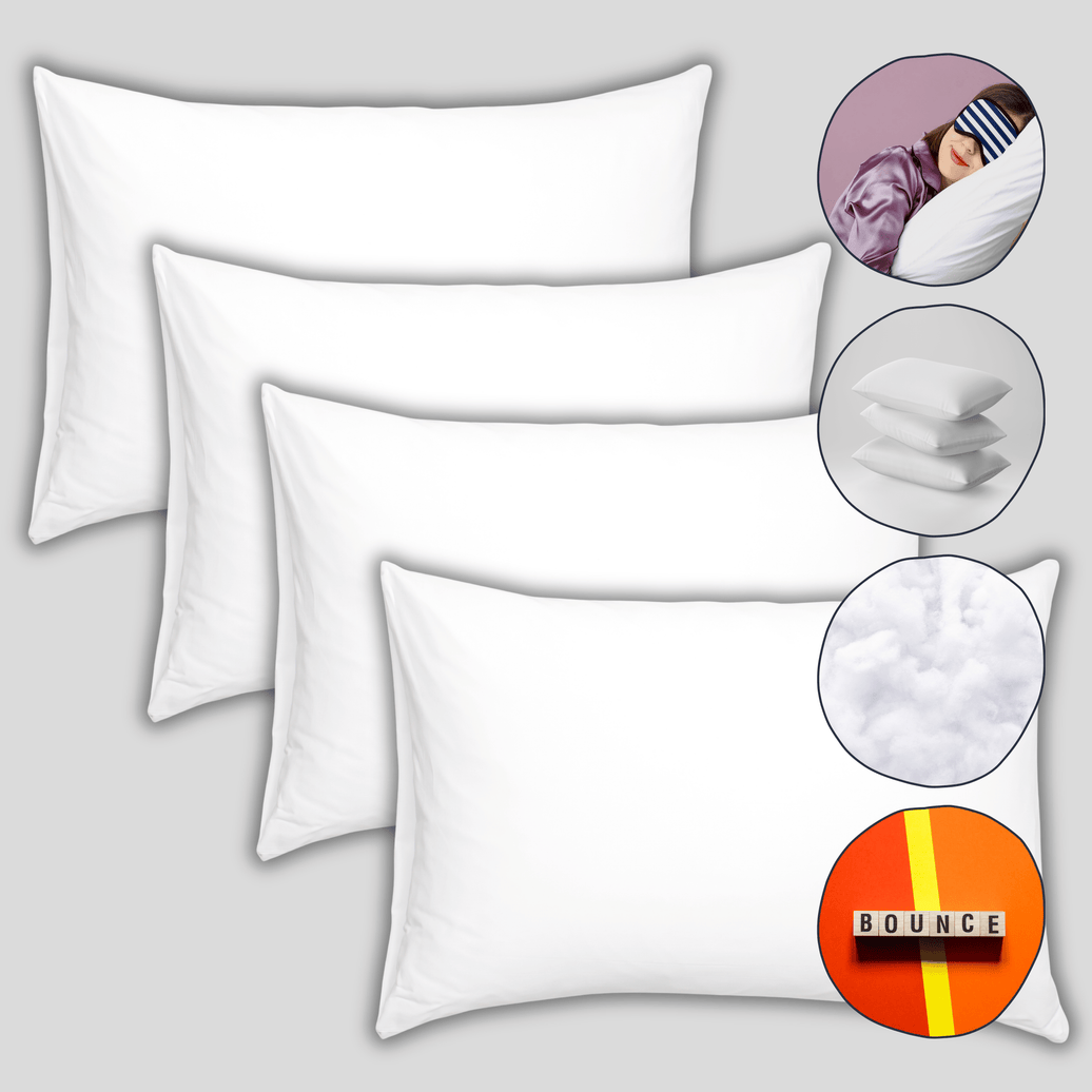 4 Pack Super Bounce Back Pillows  Luxury Premium Fibre Filling for Superior Comfort and Support by OLIVIA ROCCO 72 x 46 CM / WHITE Pillows