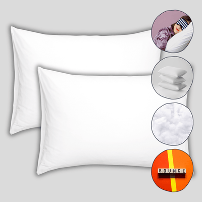 2 Pack Super Bounce Back Pillows Luxury Premium Fibre Filling for Superior Comfort and Support by OLIVIA ROCCO WHITE / 72 x 46 CM Pillows
