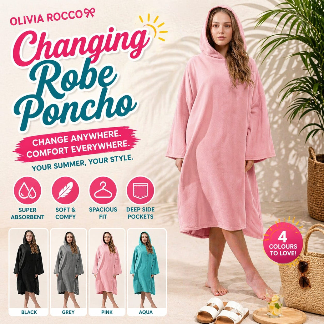 OLIVIA ROCCO Womens Poncho Changing Robe for Swim Surf Beach Gym Towels Hooded Large Absorbent Quick Dry Microfibre Towel Robe Poncho