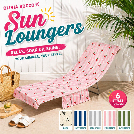 OLIVIA ROCCO Sun Lounger Beach Towels Soft Quick-Dry Sand Free Absorbent Sun Bed Towel with Pockets Lightweight Large Beach in a Bag Holiday Towels