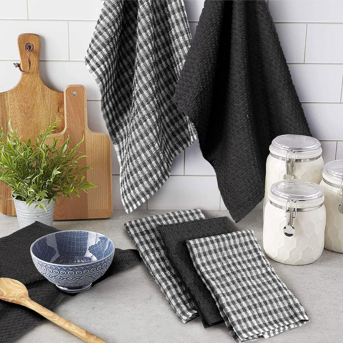 100% Cotton Ascot Check Terry Tea Towels for Kitchen Super Absorbent Dish Cloths Soft Durable by Olivia Rocco Tea Towel