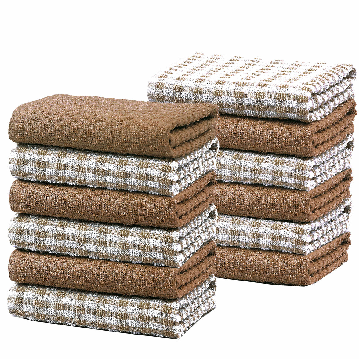 100% Cotton Ascot Check Terry Tea Towels for Kitchen Super Absorbent Dish Cloths Soft Durable by Olivia Rocco 12 Pack / Natural Tea Towel