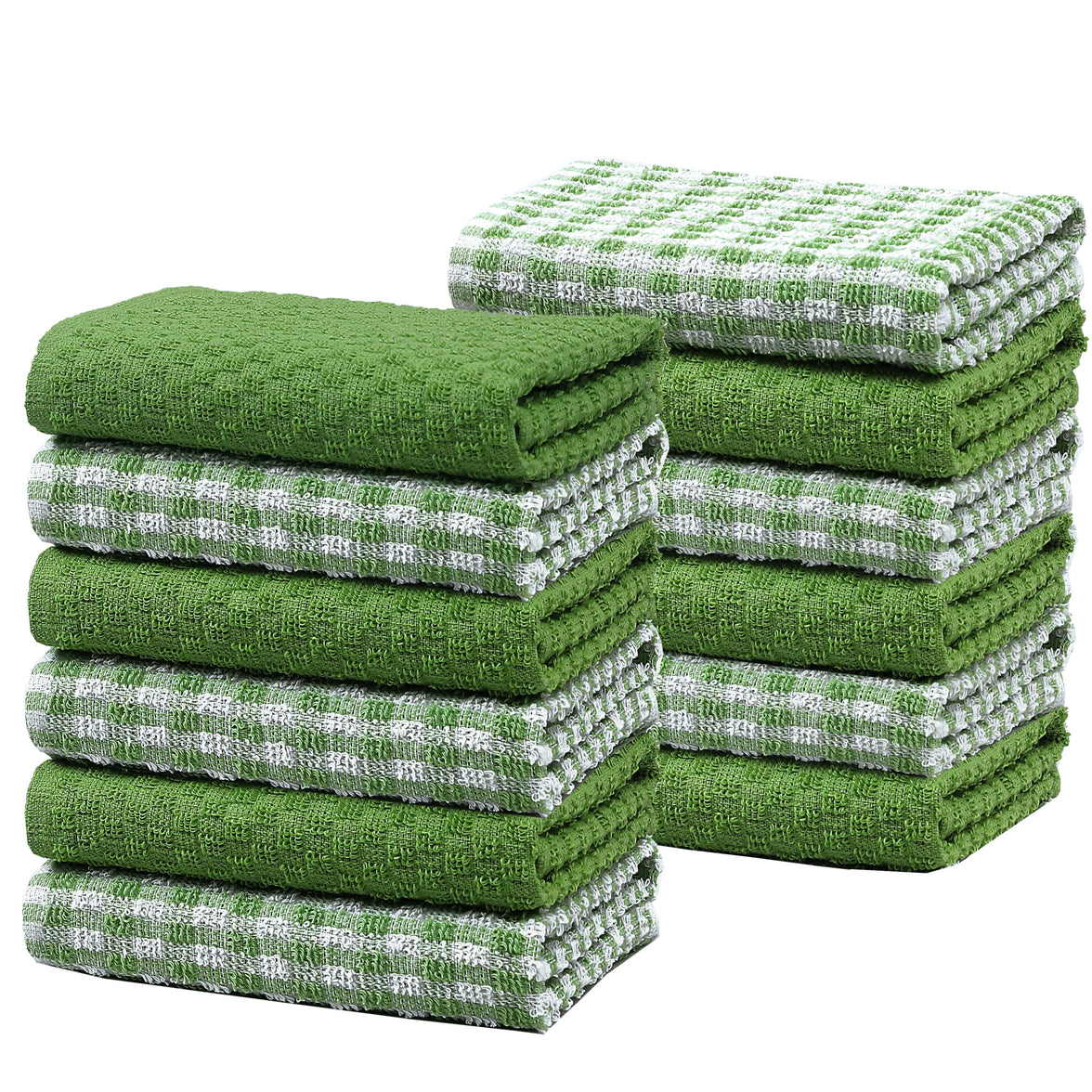 100% Cotton Ascot Check Terry Tea Towels for Kitchen Super Absorbent Dish Cloths Soft Durable by Olivia Rocco 12 Pack / Sage Green Tea Towel