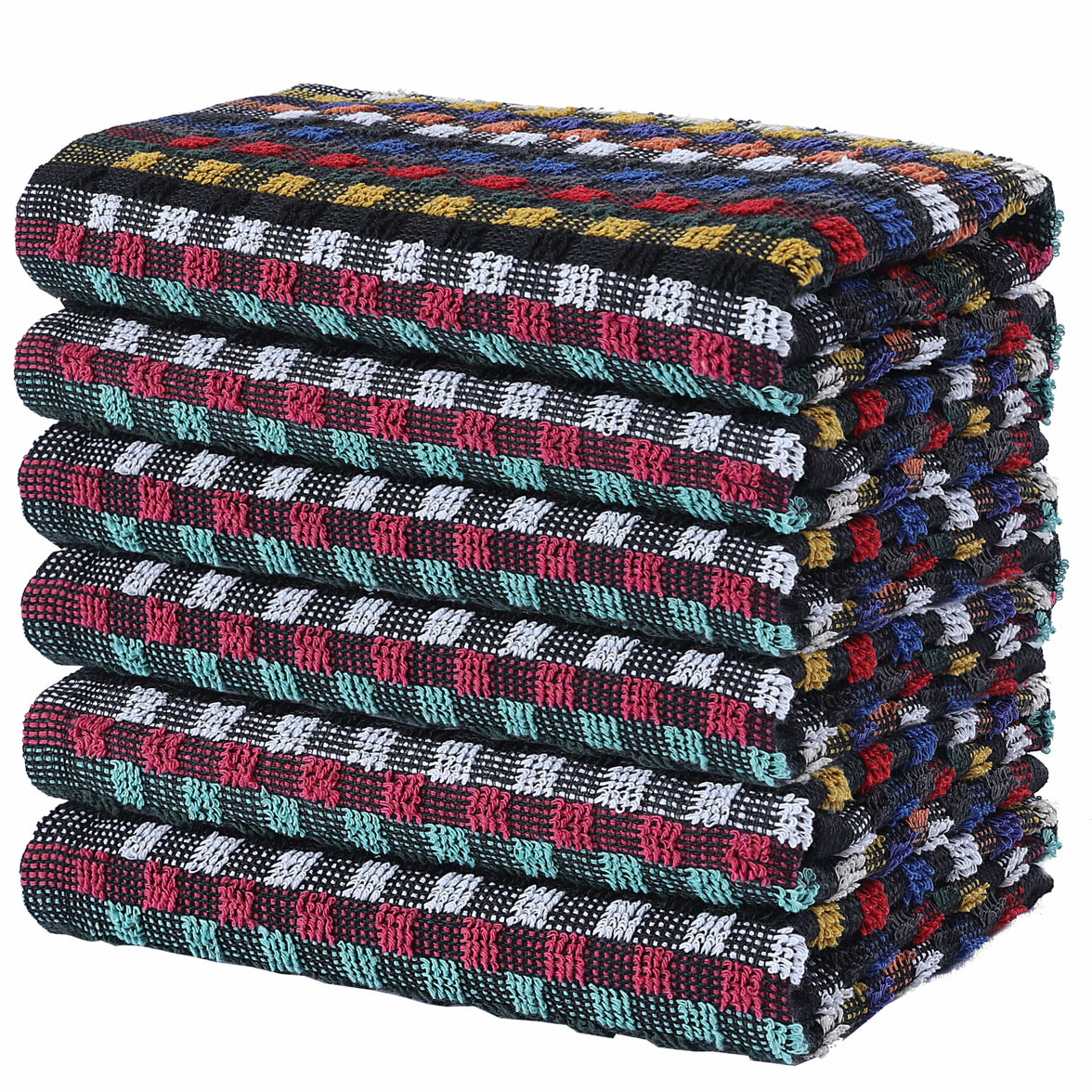 Multi Check Terry Tea Towels 100% Cotton Kitchen Towels Super Absorbent Quick Dry Set Dish Cloths by Olivia Rocco 6 Pack Tea Towel