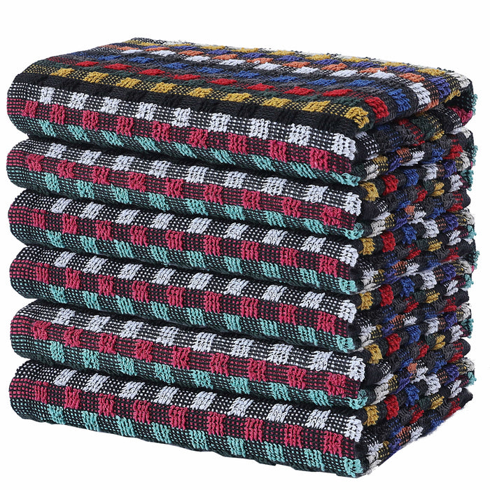Multi Check Terry Tea Towels 100% Cotton Kitchen Towels Super Absorbent Quick Dry Set Dish Cloths by Olivia Rocco 6 Pack Tea Towel