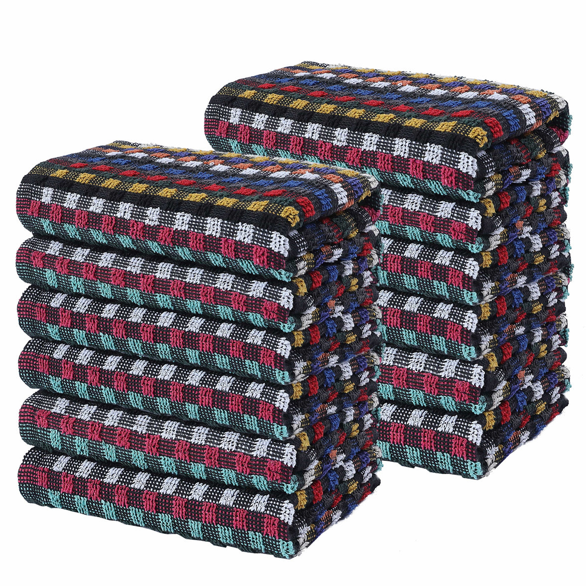 Multi Check Terry Tea Towels 100% Cotton Kitchen Towels Super Absorbent Quick Dry Set Dish Cloths by Olivia Rocco 12 Pack Tea Towel