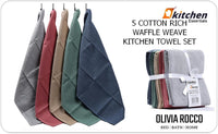 Pack of 5 Ultra Absorbent Waffle Kitchen Tea Towels High-Quality Soft Cotton Assorted Colours Durable for Home and Catering Use by OLIVIA ROCCO ASSORTED Tea Towel