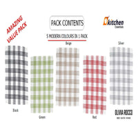 Pack of 5 Super Absorbent Quick Drying Houndstooth Cotton Tea Towels for Kitchen Durable Decorative Dish Towels 45cm x 65cm by OLIVIA ROCCO ASSORTED Tea Towel