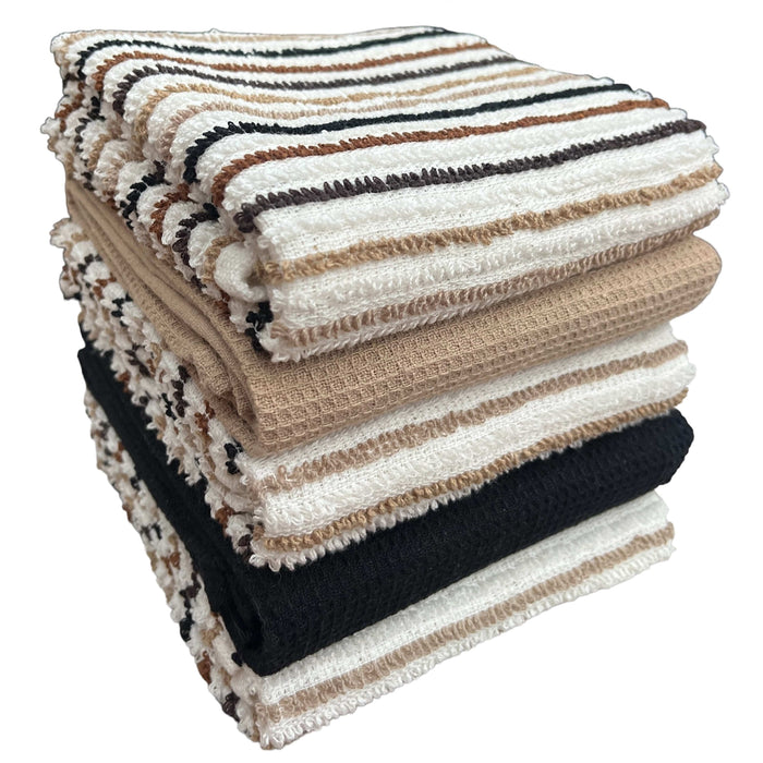 5 Pack Super Absorbent Cotton Kitchen Tea Towels Striped Quick Drying Reusable Ribbed Waffle 45cm x 65cm by OLIVIA ROCCO NATURAL Tea Towel