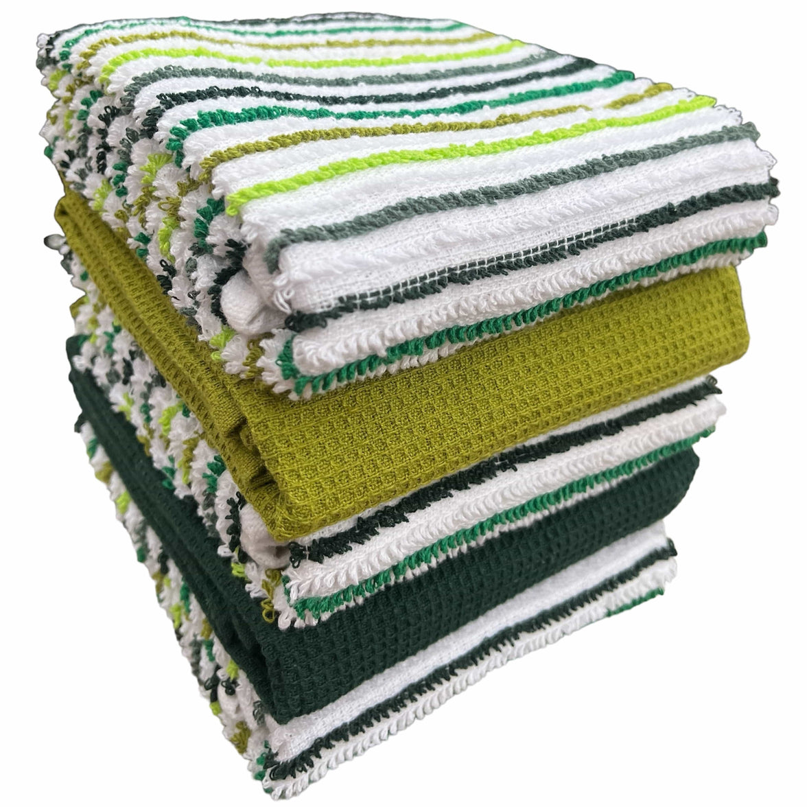 5 Pack Super Absorbent Cotton Kitchen Tea Towels Striped Quick Drying Reusable Ribbed Waffle 45cm x 65cm by OLIVIA ROCCO GREEN Tea Towel