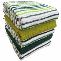 5 Pack Super Absorbent Cotton Kitchen Tea Towels Striped Quick Drying Reusable Ribbed Waffle 45cm x 65cm by OLIVIA ROCCO GREEN Tea Towel