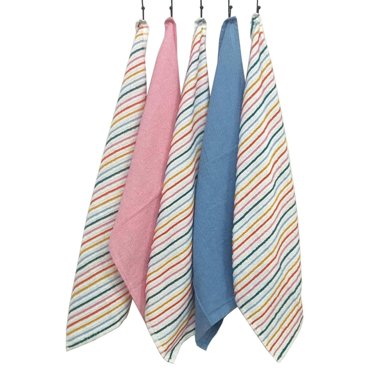 5 Pack Super Absorbent Cotton Kitchen Tea Towels Striped Quick Drying Reusable Ribbed Waffle 45cm x 65cm by OLIVIA ROCCO Tea Towel