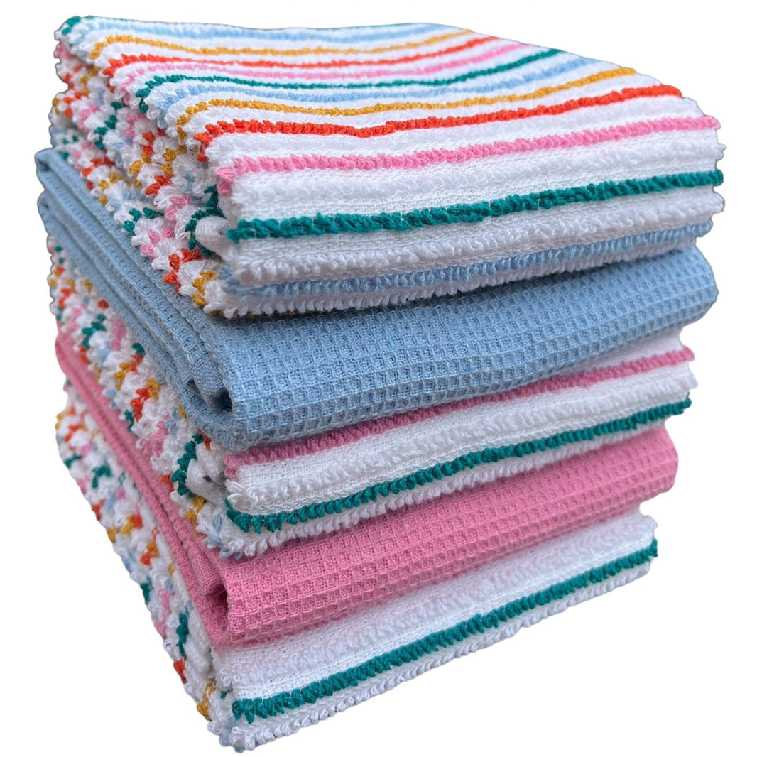 5 Pack Super Absorbent Cotton Kitchen Tea Towels Striped Quick Drying Reusable Ribbed Waffle 45cm x 65cm by OLIVIA ROCCO CANDY Tea Towel
