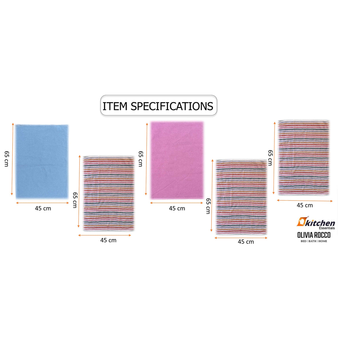 5 Pack Super Absorbent Cotton Kitchen Tea Towels Striped Quick Drying Reusable Ribbed Waffle 45cm x 65cm by OLIVIA ROCCO Tea Towel