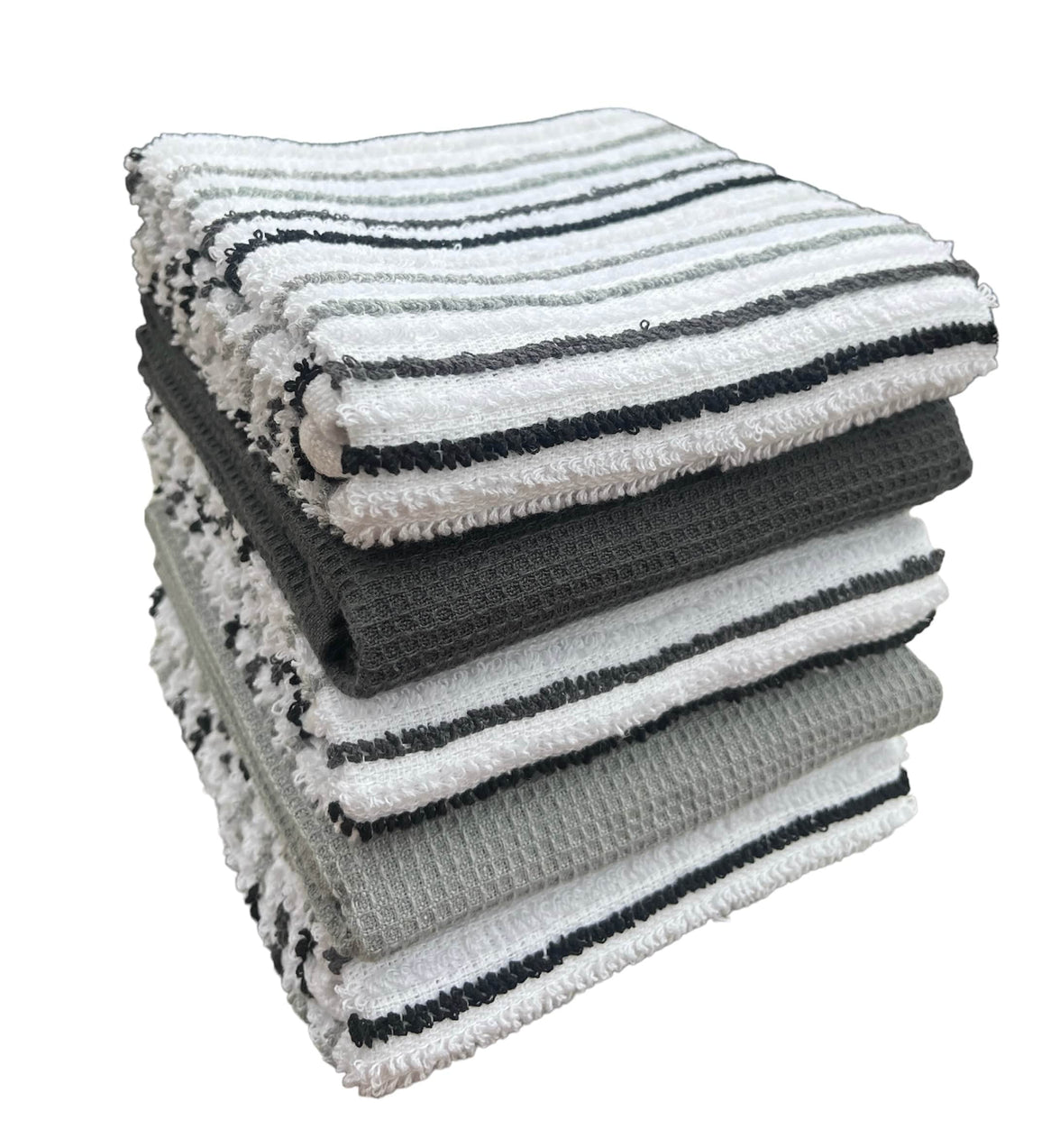 5 Pack Super Absorbent Cotton Kitchen Tea Towels Striped Quick Drying Reusable Ribbed Waffle 45cm x 65cm by OLIVIA ROCCO SILVER Tea Towel
