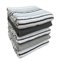 5 Pack Super Absorbent Cotton Kitchen Tea Towels Striped Quick Drying Reusable Ribbed Waffle 45cm x 65cm by OLIVIA ROCCO SILVER Tea Towel