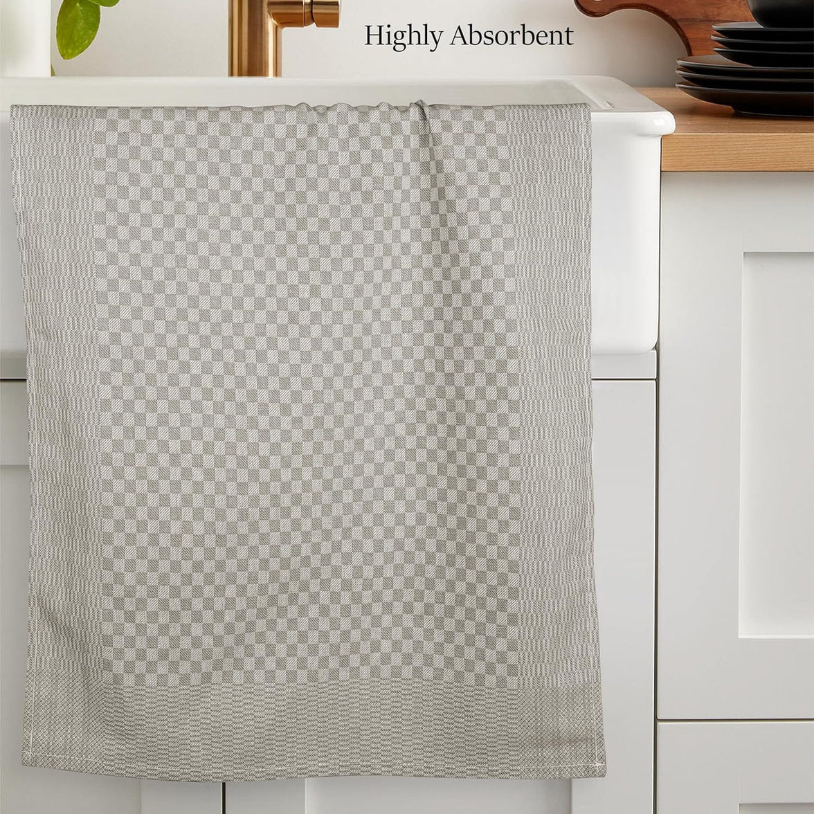 Pack of 5 Large Super Absorbent 100 Percent Cotton Tea Towels Quick Dry Durable Check Pattern Dish Cloths for Kitchen Home and Professional Use by OLIVIA ROCCO Tea Towel