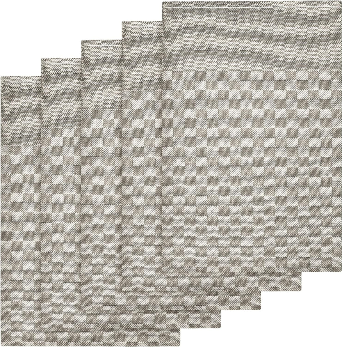 Pack of 5 Large Super Absorbent 100 Percent Cotton Tea Towels Quick Dry Durable Check Pattern Dish Cloths for Kitchen Home and Professional Use by OLIVIA ROCCO Tea Towel