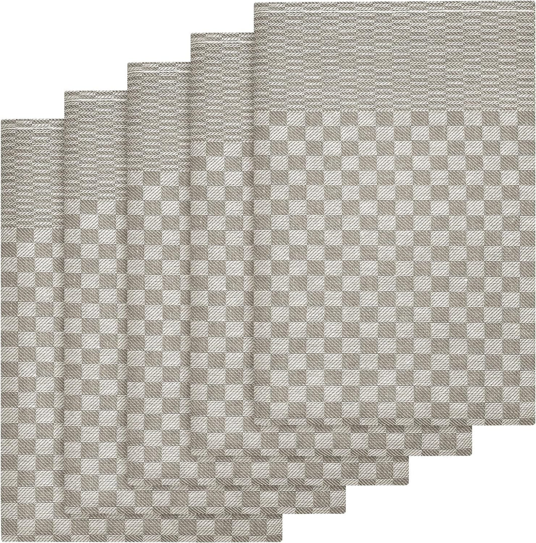Pack of 5 Large Super Absorbent 100 Percent Cotton Tea Towels Quick Dry Durable Check Pattern Dish Cloths for Kitchen Home and Professional Use by OLIVIA ROCCO Tea Towel