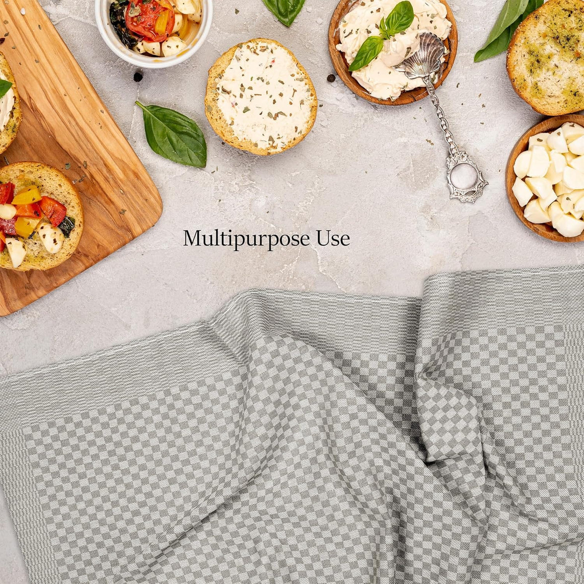 Pack of 5 Large Super Absorbent 100 Percent Cotton Tea Towels Quick Dry Durable Check Pattern Dish Cloths for Kitchen Home and Professional Use by OLIVIA ROCCO Tea Towel