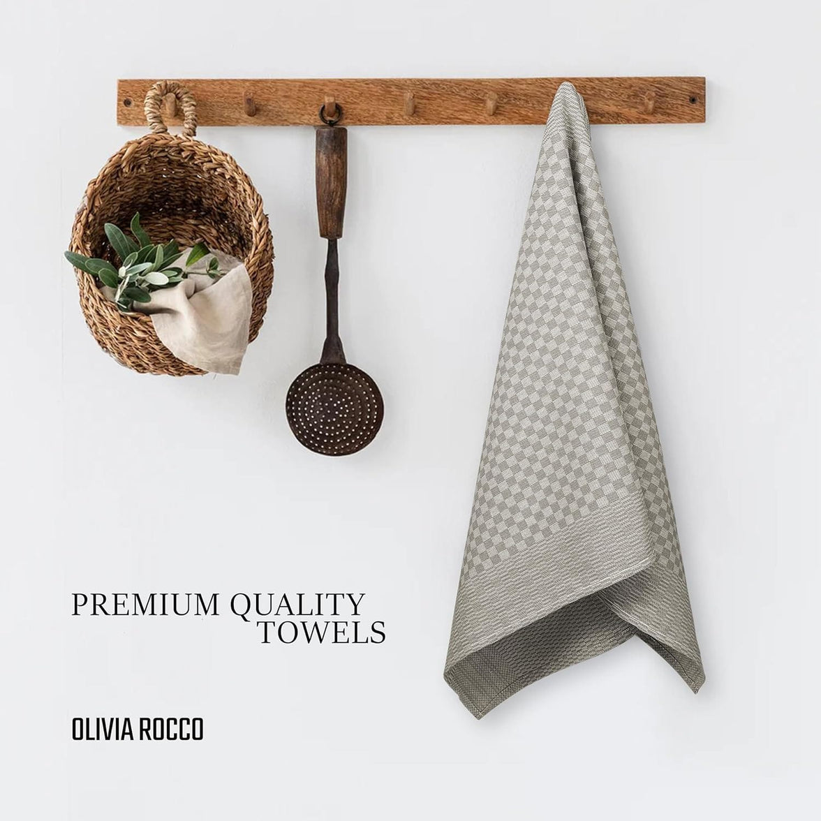 Pack of 5 Large Super Absorbent 100 Percent Cotton Tea Towels Quick Dry Durable Check Pattern Dish Cloths for Kitchen Home and Professional Use by OLIVIA ROCCO Tea Towel
