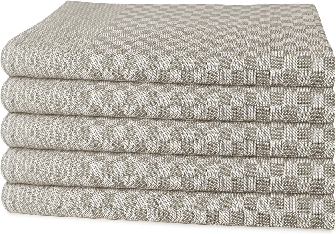 Pack of 5 Large Super Absorbent 100 Percent Cotton Tea Towels Quick Dry Durable Check Pattern Dish Cloths for Kitchen Home and Professional Use by OLIVIA ROCCO Tea Towel