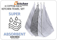Pack of 4 Green Cotton Tea Towels for Drying Dishes and Cleaning Spills High Absorbency and Durability 65x45 cm by OLIVIA ROCCO Tea Towel
