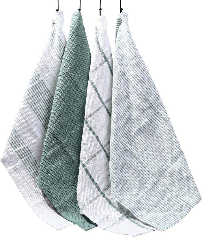 Pack of 4 Green Cotton Tea Towels for Drying Dishes and Cleaning Spills High Absorbency and Durability 65x45 cm by OLIVIA ROCCO GREEN Tea Towel