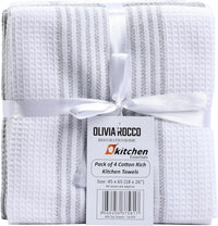 Pack of 4 Green Cotton Tea Towels for Drying Dishes and Cleaning Spills High Absorbency and Durability 65x45 cm by OLIVIA ROCCO Tea Towel