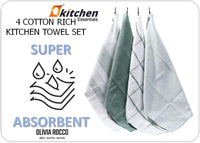 Pack of 4 Green Cotton Tea Towels for Drying Dishes and Cleaning Spills High Absorbency and Durability 65x45 cm by OLIVIA ROCCO Tea Towel