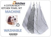 Pack of 4 Green Cotton Tea Towels for Drying Dishes and Cleaning Spills High Absorbency and Durability 65x45 cm by OLIVIA ROCCO Tea Towel
