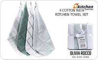 Pack of 4 Green Cotton Tea Towels for Drying Dishes and Cleaning Spills High Absorbency and Durability 65x45 cm by OLIVIA ROCCO Tea Towel