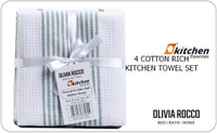 Pack of 4 Green Cotton Tea Towels for Drying Dishes and Cleaning Spills High Absorbency and Durability 65x45 cm by OLIVIA ROCCO Tea Towel