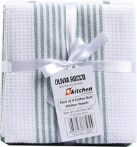 Pack of 4 Green Cotton Tea Towels for Drying Dishes and Cleaning Spills High Absorbency and Durability 65x45 cm by OLIVIA ROCCO Tea Towel