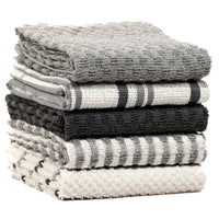 5 Pack Super Absorbent Check Quick Drying Cotton Terry Kitchen Tea Towels Durable Versatile Dish Towels for Home and Professional Use 45cm x 65cm by OLIVIA ROCCO GREY Tea Towel